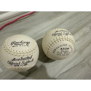 Vtg Rawlings Accelerated Official Softball 12" Horsehide Cover  A312W Lot Of 2